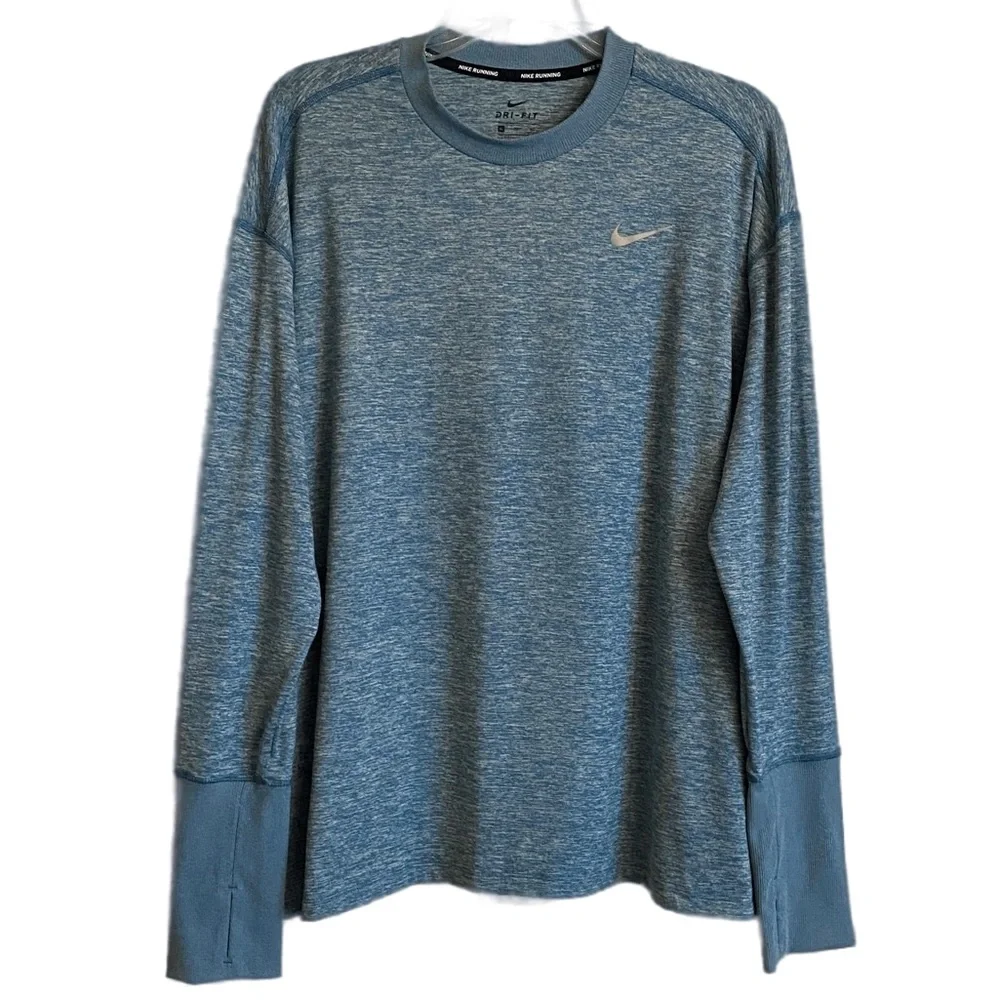 Nike Long Sleeve Pullover Crewneck Athletic Shirt Dri Fit Performance Aqua Blue